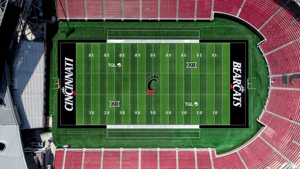 Here's how the TQL logos will look on the Nippert Stadium turf for the 2023 football season.