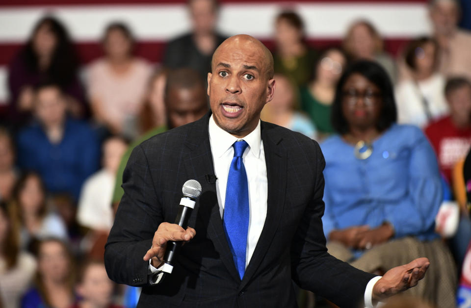 2020 Democratic presidential candidate Sen. Cory Booker speaks at a town hall in Charleston, S.C, on Saturday, March 2, 2019. (AP Photo/Meg Kinnard)