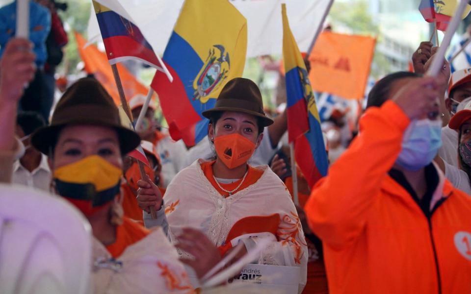 Supporters of the Ecuadorian presidential candidate Andres Arauz - CRISTINA VEGA RHOR/AFP via Getty Images