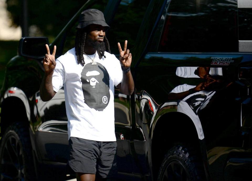 Carolina Panthers cornerback Donte Jackson arrives at the team’s dormitory at Wofford College Tuesday.