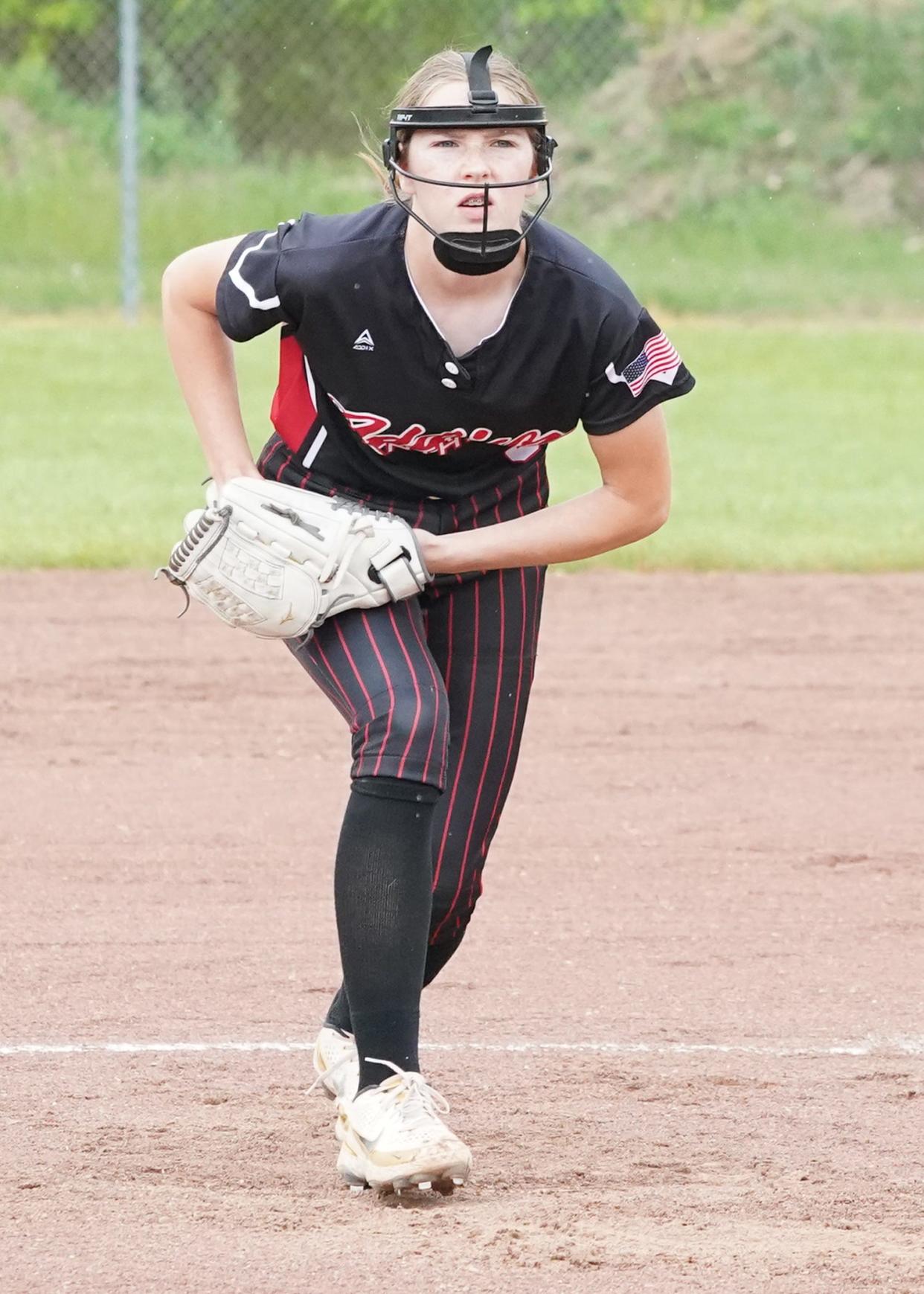 Addison's Alisha Gahn gets ready to deliver a pitch during a game against Blissfield last season.