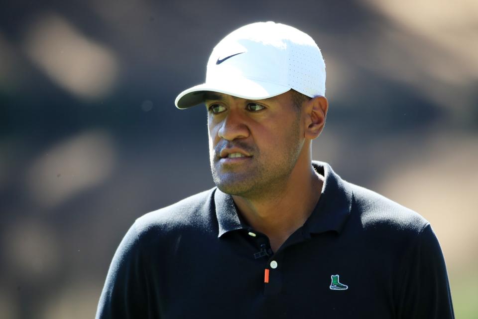 AUGUSTA, GEORGIA - APRIL 10: Tony Finau of the United States looks on during the Par 3 Contest prior to the Masters at Augusta National Golf Club on April 10, 2019 in Augusta, Georgia. (Photo by Andrew Redington/Getty Images)