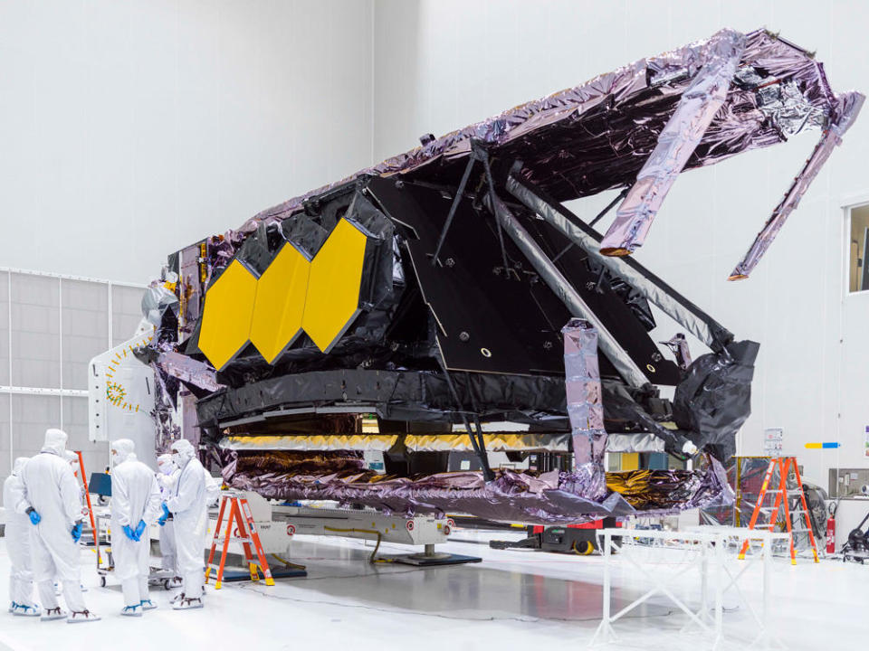 Too large to fit in any current rocket's nosecone, the Webb telescope was designed to precisely fold up for launch. It must precisely unfold in space to operate properly. / Credit: NASA