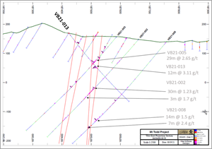 Cross Section with VB21-013 and interpreted zones