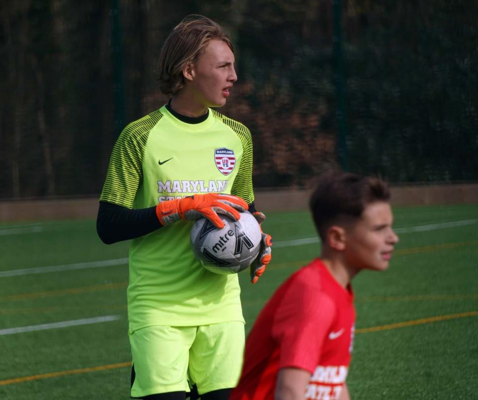 Roark Daughtridge plays goalie for the Maryland ODP State Team.