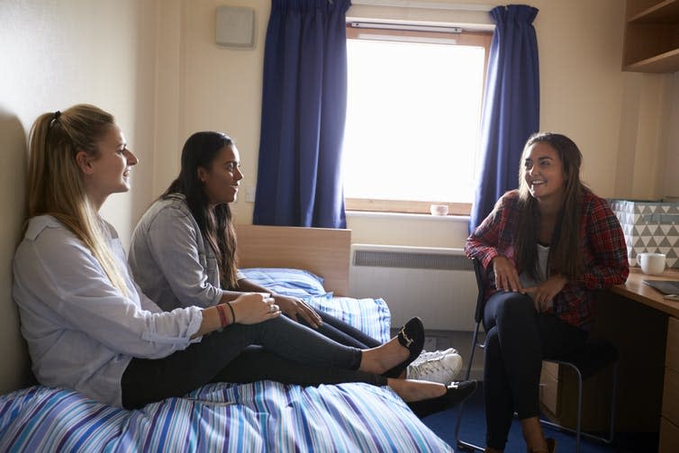 <span class="caption">These students live in halls of residence - but not all students do.</span> <span class="attribution"><a class="link " href="https://www.shutterstock.com/image-photo/female-students-relaxing-bedroom-campus-accommodation-479010166" rel="nofollow noopener" target="_blank" data-ylk="slk:Monkey Business Images/Shutterstock;elm:context_link;itc:0;sec:content-canvas">Monkey Business Images/Shutterstock</a></span>