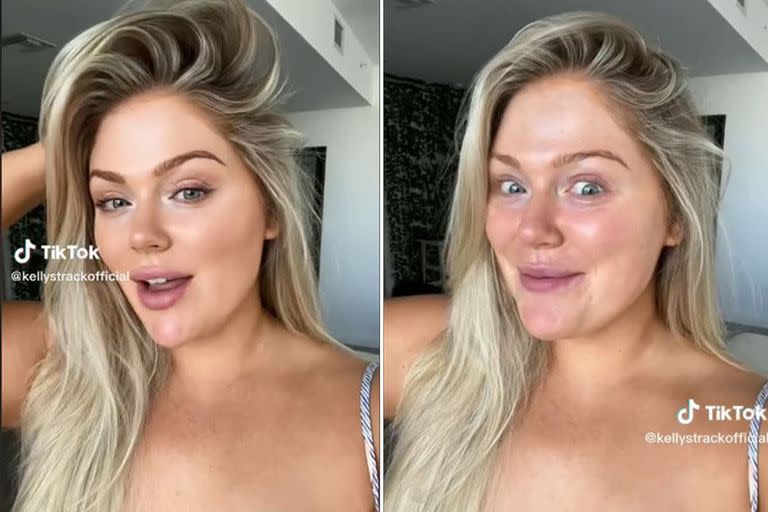 Tik Tok: el filtro Bold Glamour usado por la youtuber Kelly Strack (izquierda) y sin él (derecha)


