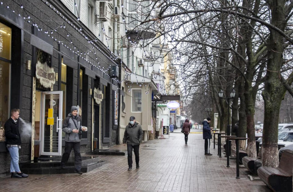 Citizens walk along a street in the Ukraine. Source: AAP/Sipa USA