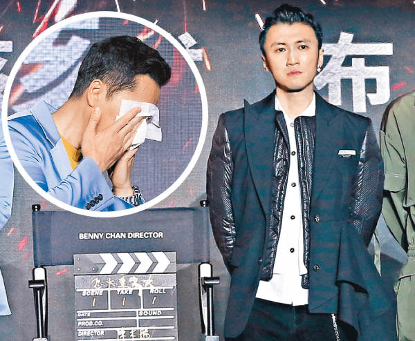 霆鋒與子丹看到代表陳木勝的導演椅，眼紅紅落淚。