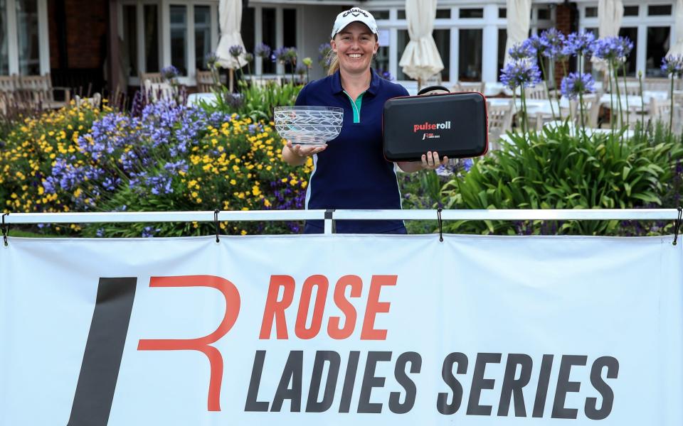 Gemma Dryburgh of Scotland holds the winner's rosebowl after her win in The Rose Ladies Series - GETTY IMAGES