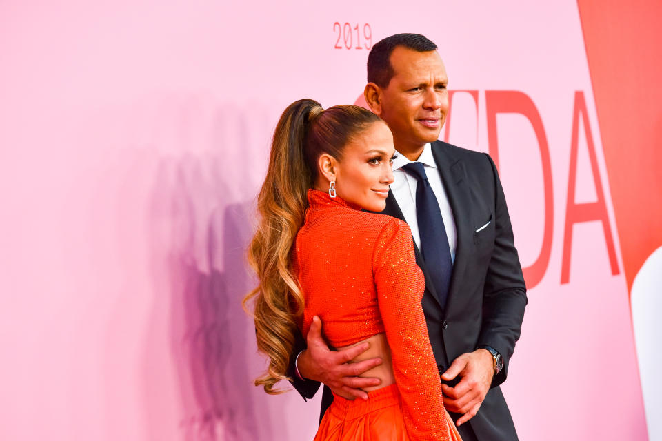 NEW YORK, NEW YORK - JUNE 03: Jennifer Lopez and Alex Rodriguez attend the 2019 CFDA Fashion Awards- Arrivals at Brooklyn Museum on June 03, 2019 in New York City. (Photo by Sean Zanni/Patrick McMullan via Getty Images)