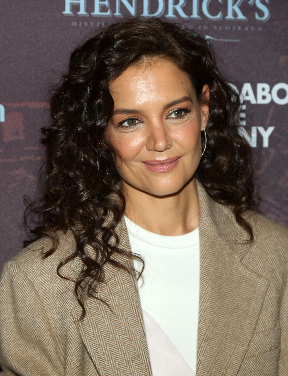 Katie Holmes poses at the opening night of the Roundabout Theater Company's production of the new play "The Wanderer's" at The Laura Pels Theatre on February 16, 2023