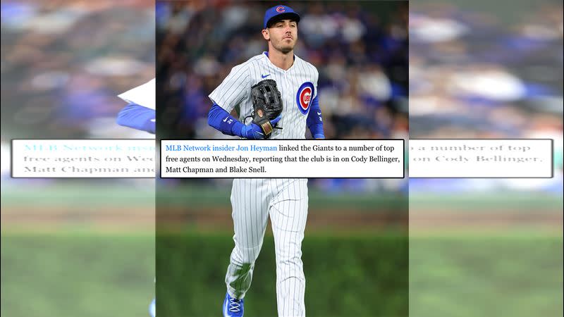 巨人對貝林傑（Cody Bellinger）、查普曼（Matt Chapman）和史奈爾（Blake Snell）3位自由球員有興趣。（圖／翻攝自MLB推特）