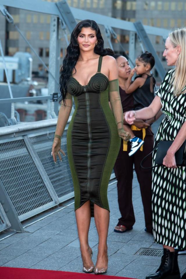 Kylie Jenner's Combat Boots Give Her Neon Green Dress an Edgy