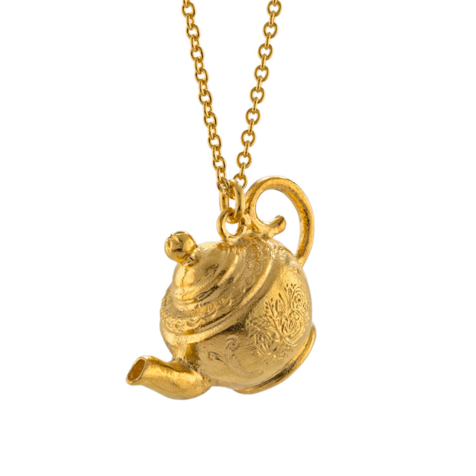 <p>Engraved Mrs Pott's Teapot Necklace in gold, £225</p>