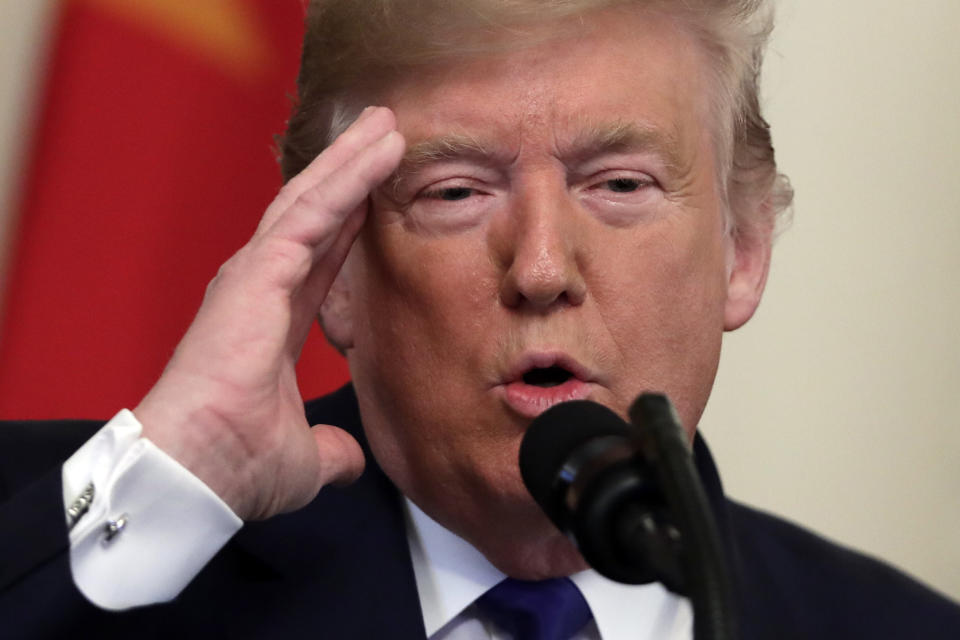 President Donald Trump speaks before signing a trade agreement with Chinese Vice Premier Liu He, in the East Room of the White House, Wednesday, Jan. 15, 2020, in Washington. (AP Photo/Evan Vucci)