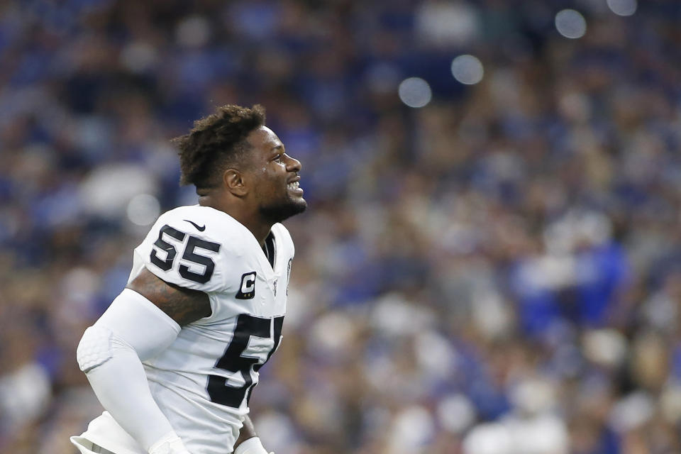 INDIANAPOLIS, INDIANA - SEPTEMBER 29: Vontaze Burfict #55 of the Oakland Raiders is ejected from the game during game against the Indianapolis Colts at Lucas Oil Stadium on September 29, 2019 in Indianapolis, Indiana. (Photo by Justin Casterline/Getty Images)