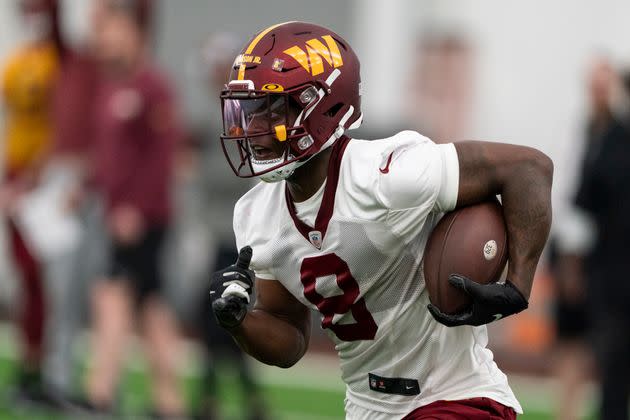 Washington Commanders running back Brian Robinson Jr., runs during Rookie Mini Camp practice at the team's NFL football training facility on May 6 in Ashburn, Virginia. (Photo: via Associated Press)