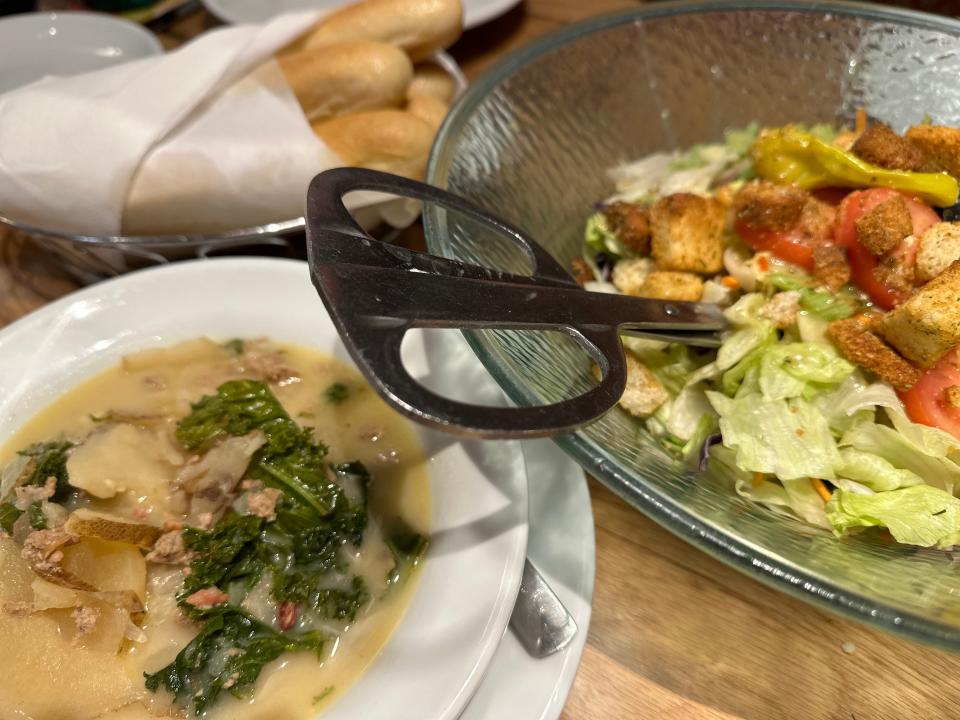 Soup and salad  at Olive Garden 