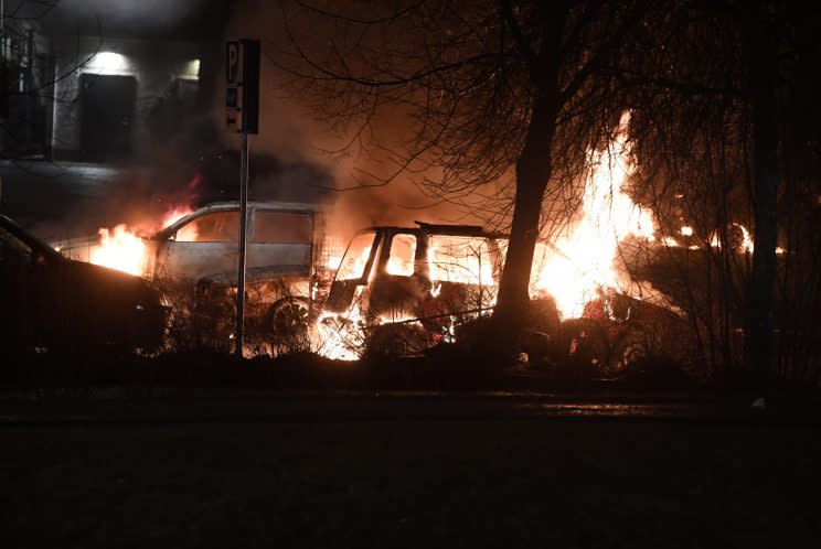 Riots earlier this year in a predominantly immigrant suburb of Stockholm (Rex)