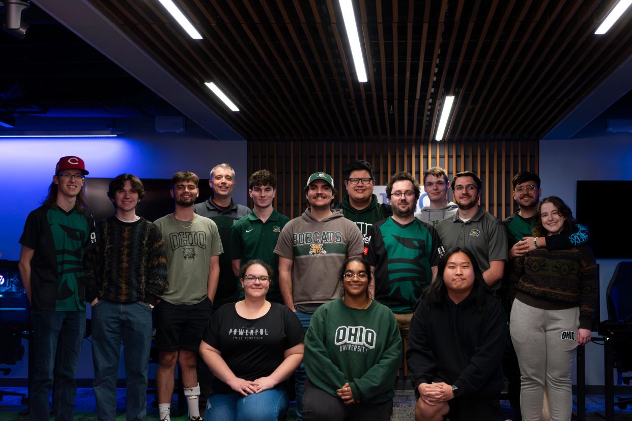 Ohio University esports students and staff involved in coordinating the Central-Southeast Regionals pose for a photo.