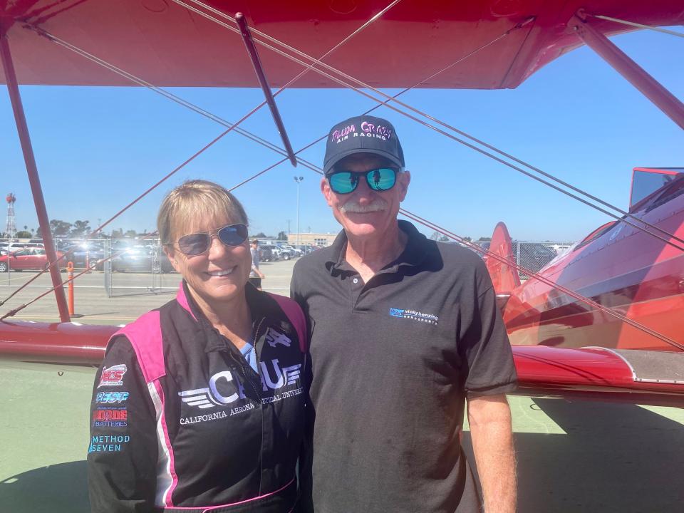 Vicky Benzing and her husband, Jeff Benzing, at the California International Airshow in Salinas on 7 Oct. 2023.