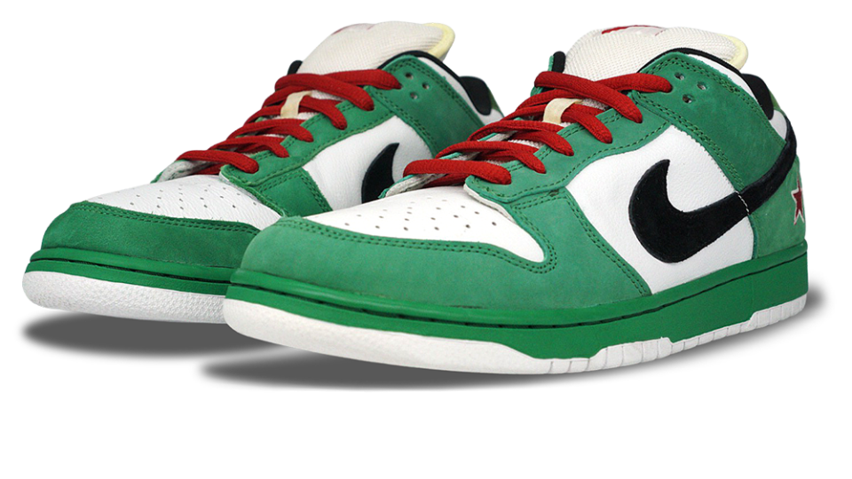 The auction standout was the Nike Dunk SB Low “Heineken” sneakers that realized ,500. - Credit: eBay