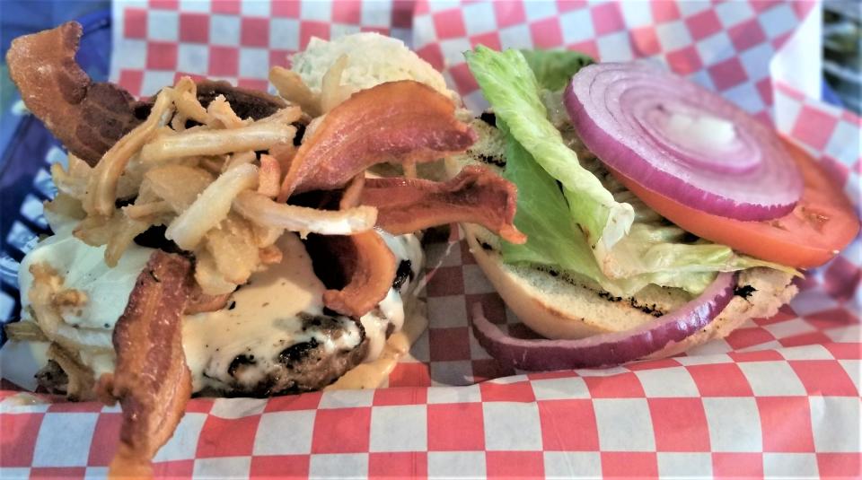 The Slim Burger at Slim's Place on Anna Maria Island.