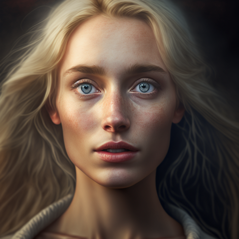 An illustration created by the AI Midjourney, from Sean Ellul's prompt of "4k hd portait of beautiful blonde woman with electric eyes and a deep stare"<span class="copyright">Sean Ellul</span>