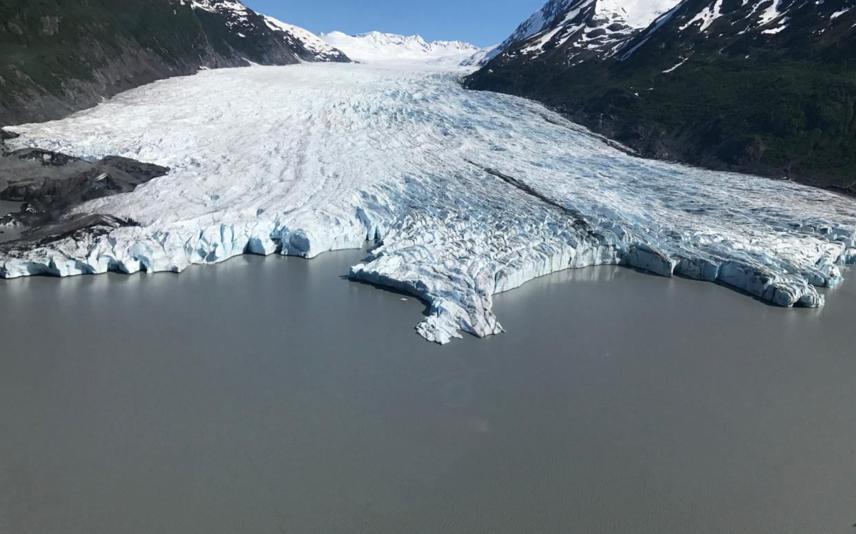 An aerial shot of Spencer Glacier, in the Chugach National Forest - Ascending Path, LLC