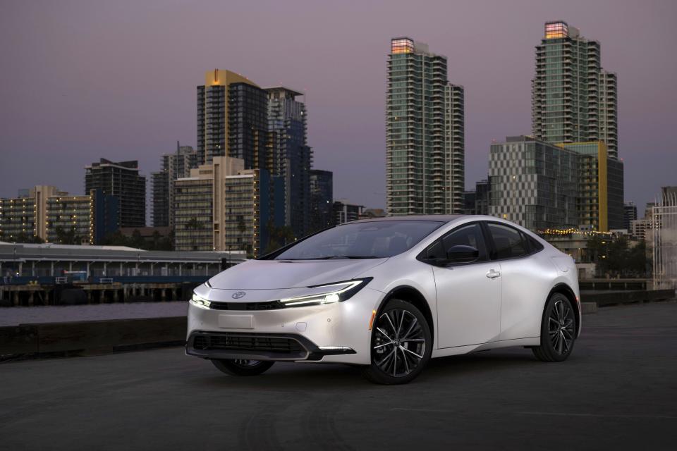 This photo provided by Toyota shows the 2024 Prius. The latest Prius gets an EPA fuel economy estimate of up to 57 mpg combined. (Courtesy of Toyota Motor Sales U.S.A. via AP)