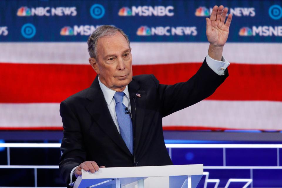 Former New York City Mayor Mike Bloomberg speaks during a Democratic presidential primary debate Wednesday, Feb. 19, 2020, in Las Vegas.