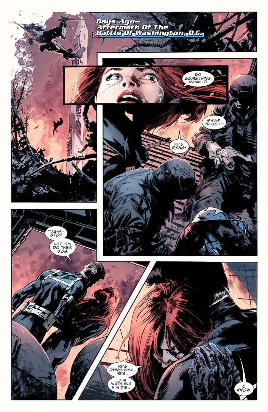 black widow and winter soldier in battle