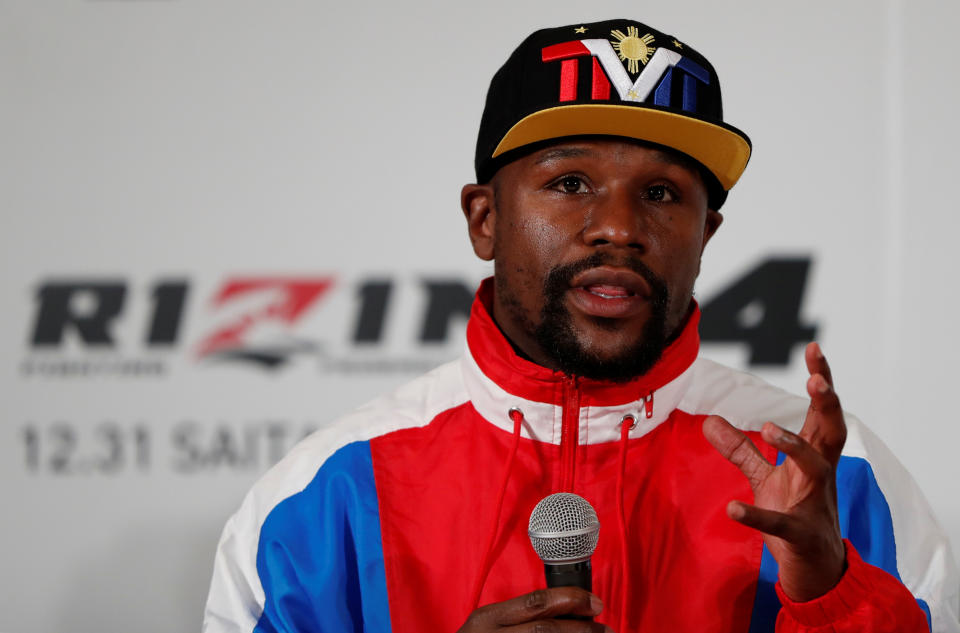 Undefeated boxer Floyd Mayweather Jr. of the U.S. attends a news conference to announce he is joining Japanese Mixed Martial Arts promotional company Rizin Fighting Federation, in Tokyo, Japan November 5, 2018.   REUTERS/Issei Kato