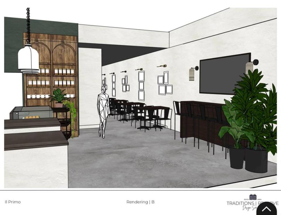 A drawing of what Il Primo’s new dining room will look like when finished later this year. The owner says that he plans to keep at least the drive-through open throughout the project. The dining room reopened on Friday after a two-week shutdown and will have to close again, likely in August.