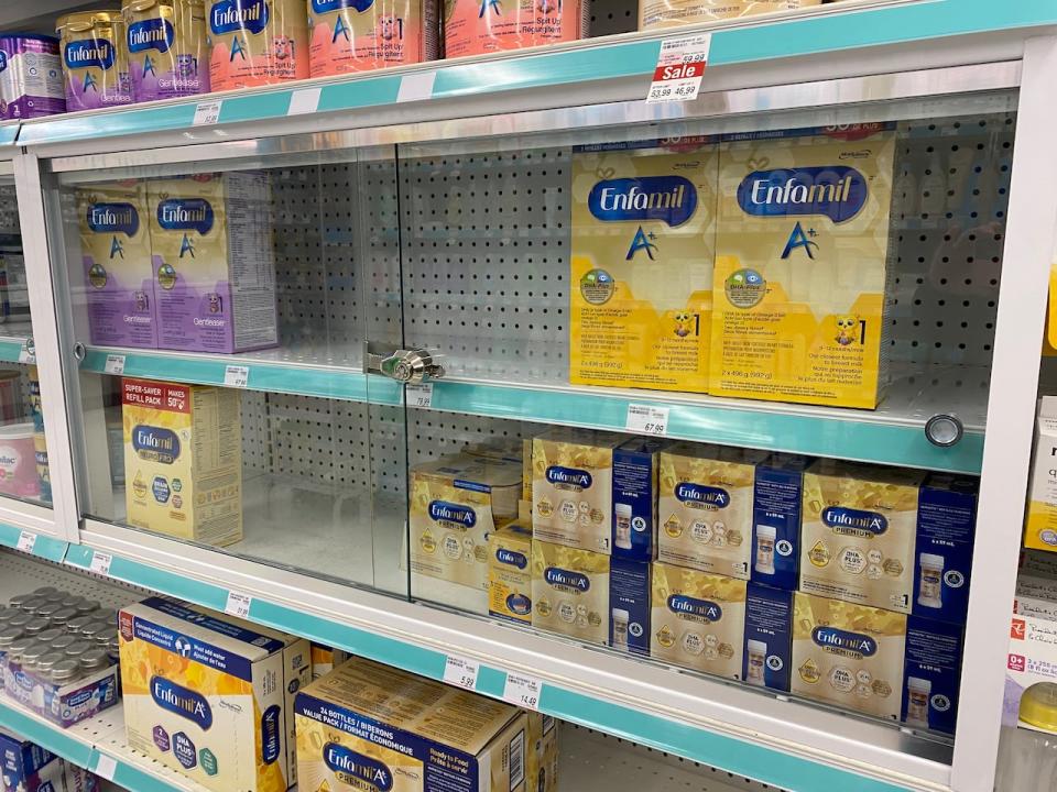 Infant formula behind the glass at a Shoppers Drug Mart location in the Halifax area.