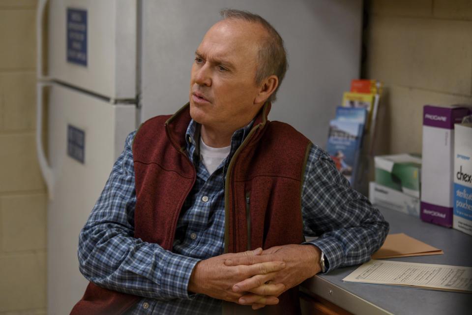 This image released by Hulu shows Michael Keaton in a scene from "Dopesick," an eight-part miniseries about America's opioid crisis. (Gene Page/Hulu via AP)