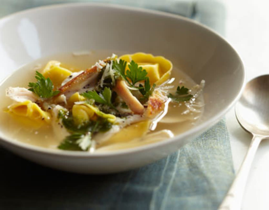 <p>It’ll take about 30 minutes to make Bobby Flay’s light and bright chicken <a href="https://parade.com/1183213/christinehadden/tortellini-recipes/" rel="nofollow noopener" target="_blank" data-ylk="slk:tortellini;elm:context_link;itc:0;sec:content-canvas" class="link rapid-noclick-resp">tortellini</a> <a href="https://parade.com/1133959/parade/best-soup-recipes/" rel="nofollow noopener" target="_blank" data-ylk="slk:soup;elm:context_link;itc:0;sec:content-canvas" class="link rapid-noclick-resp">soup</a> recipe—and that’s including both prep and cooking time. It’s perfect for a weeknight meal with your <a href="https://parade.com/1045384/marynliles/family-quotes/" rel="nofollow noopener" target="_blank" data-ylk="slk:family;elm:context_link;itc:0;sec:content-canvas" class="link rapid-noclick-resp">family</a>.</p><p><strong>Get the recipe: <a href="/28689/bobbyflay/chicken-tortellini-soup-with-sage-pesto/" data-ylk="slk:Chicken Tortellini Soup With Sage Pesto;elm:context_link;itc:0;sec:content-canvas" class="link rapid-noclick-resp">Chicken Tortellini Soup With Sage Pesto</a></strong></p>