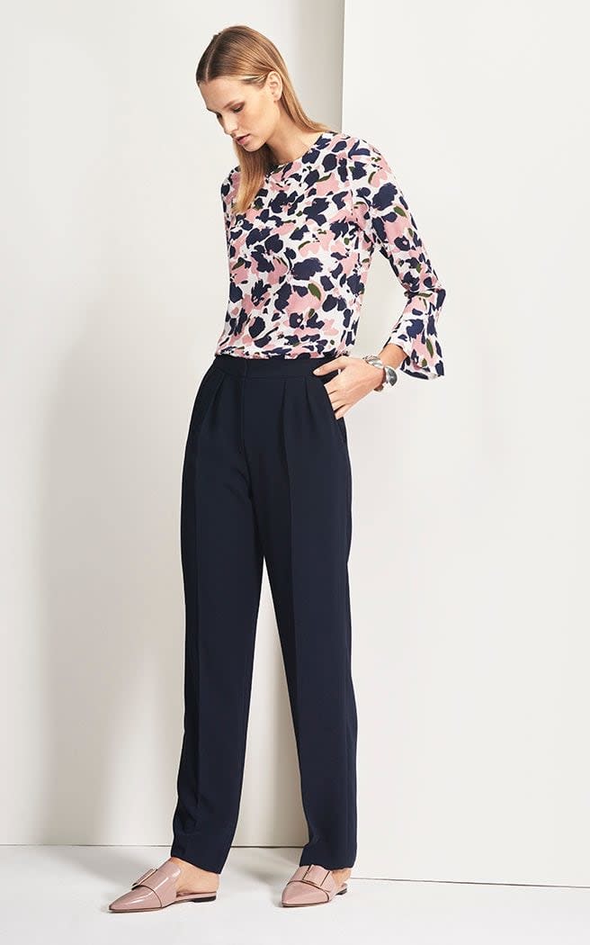 Printed silk blouse, £165; and trousers, £165, both The Fold 