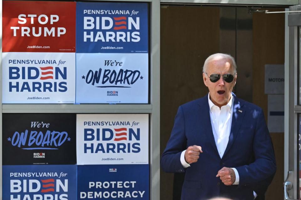 President Joe Biden makes a campaign stop at a Biden-Harris campaign election office in Harrisburg, Pennsylvania, on July 7, 2024. (Photo by Saul Loeb/AFP via Getty Images)