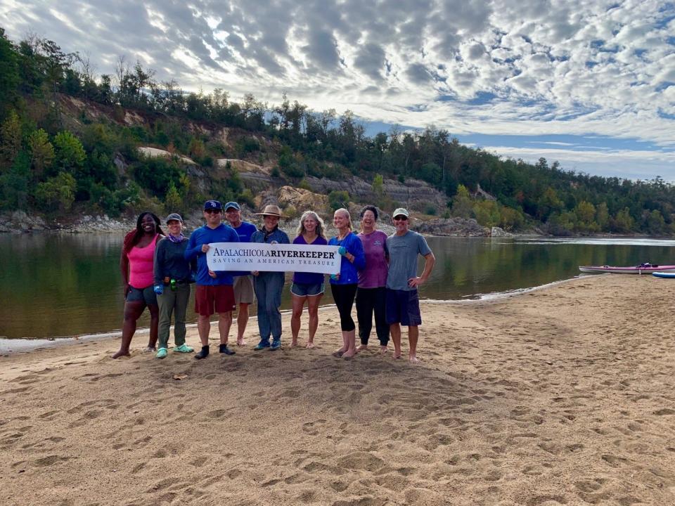 RiverTrek 2022 team across from Alum Bluff on the Apalachicola River.