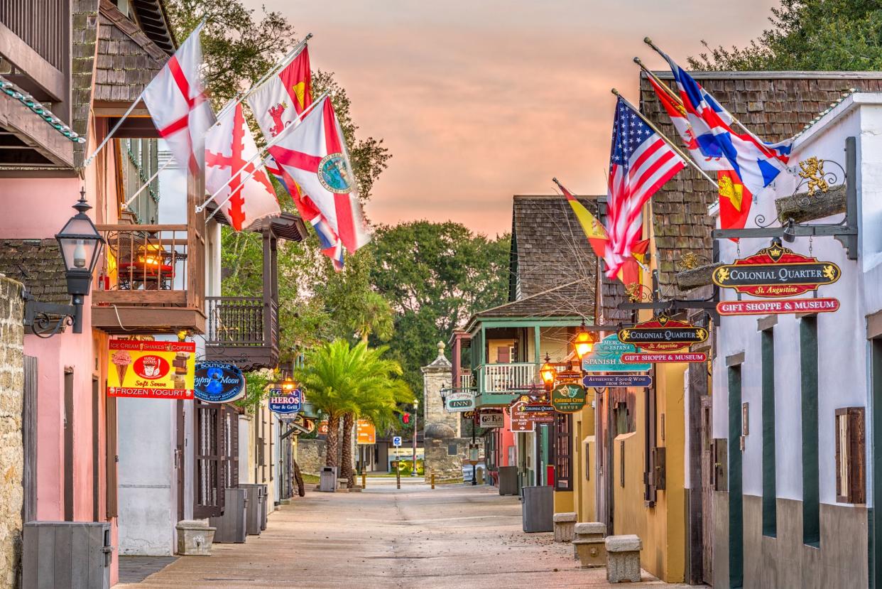 Colorful Main Street in St. Augustine, Florida During Sunset