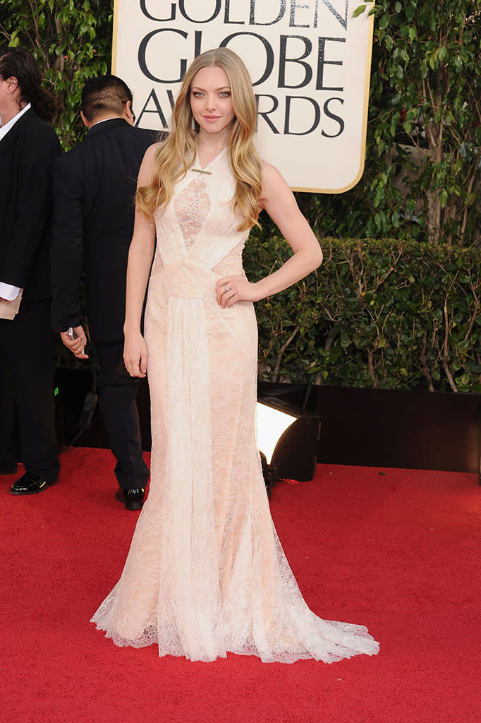 Amanda Seyfried arrives at the 70th Annual Golden Globe Awards at the Beverly Hilton in Beverly Hills, CA on January 13, 2013.