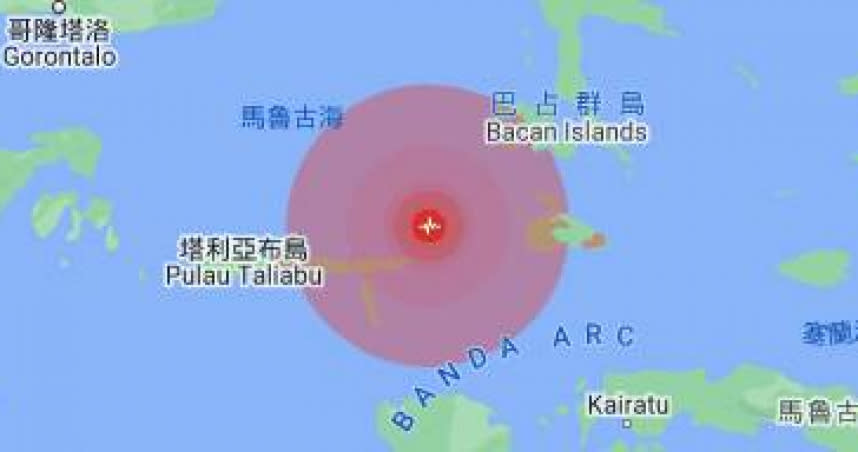 印尼北馬魯古省發生規模5.6地震。（圖／翻攝自Google）