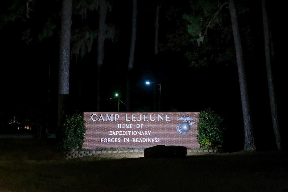 Image: The entrance to Camp LeJeune in Jacksonville, N.C., in 2017. (Fred Marie / Corbis via Getty Images file)