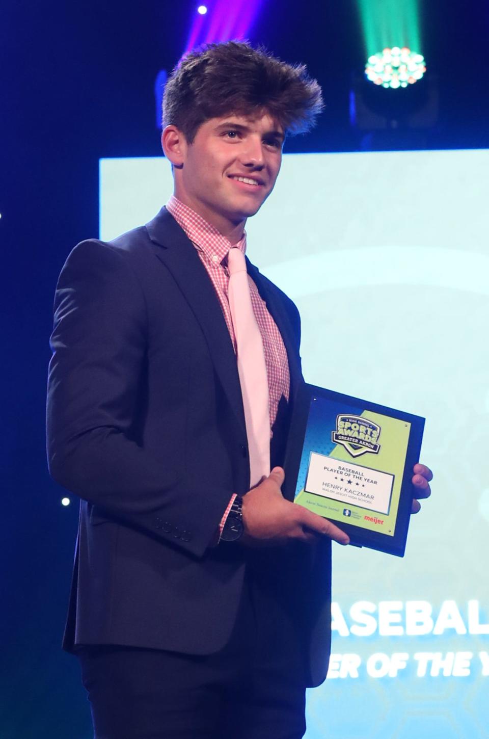 Walsh Jesuits' Henry Kaczmar Greater Akron Baseball Player of the Year at the High School Sports All-Star Awards at the Civic Theatre in Akron on Friday.