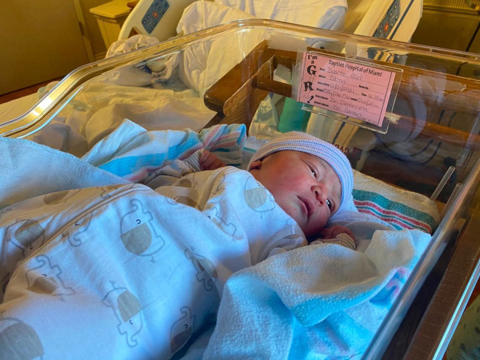 Salomé Ayala Duarte was born at midnight on New Years Day, making her the first baby born at Baptist Hospital in 2021. The healthy baby girl was born weighing 7 pounds and 14 ounces and measuring 21 inches.