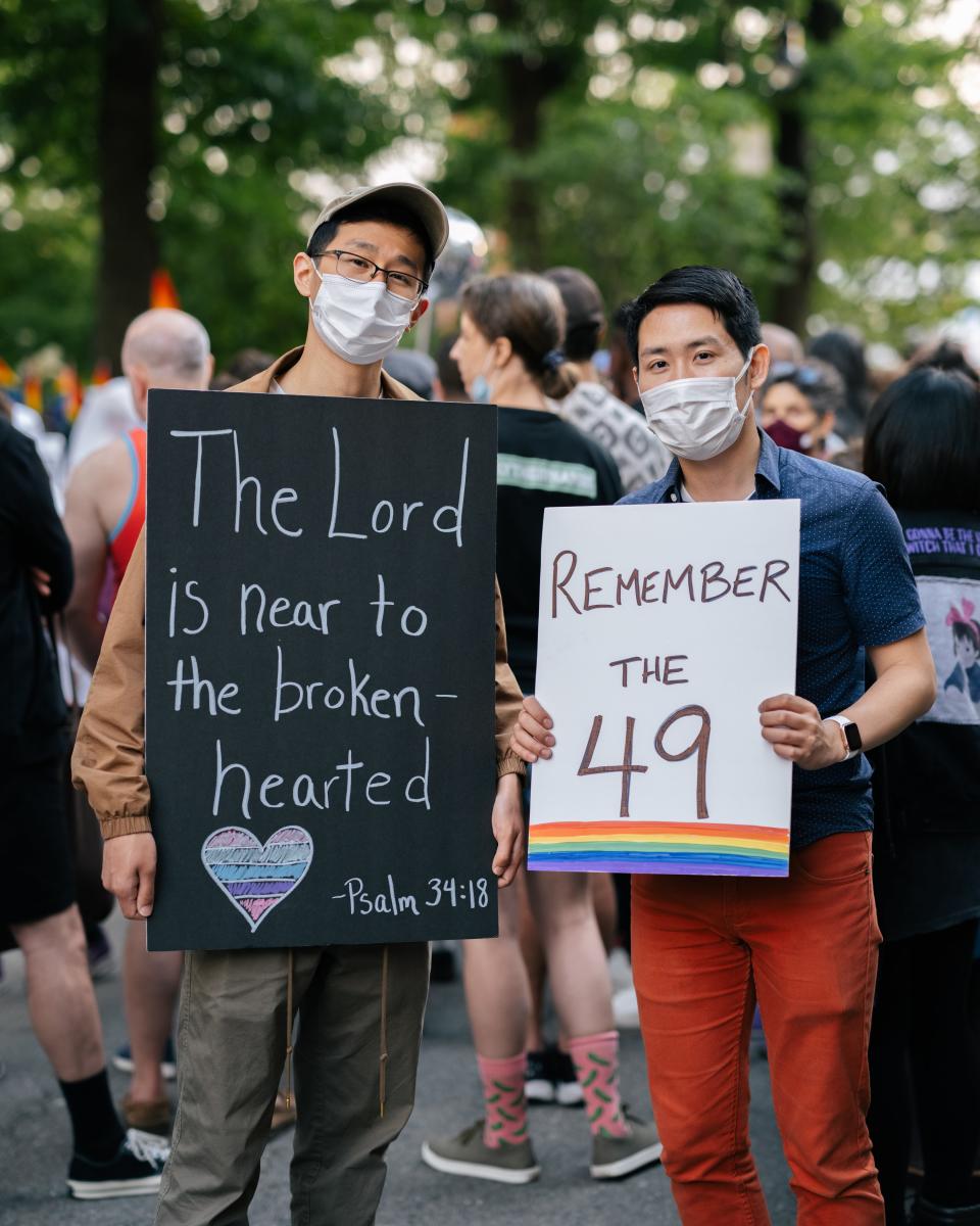 Left to right: Kevin Liu and Ray Low are Christian pastors who were hosting their own memorial service in WSP following this event. They joined the Gays Against Guns demonstration in solidarity.