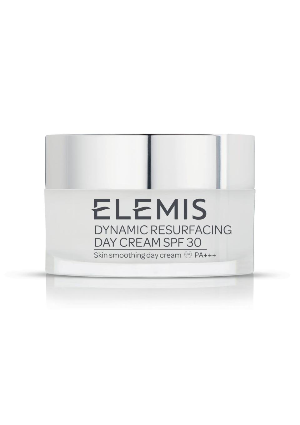 <p>This new addition to Elemis’ impressive Dynamic Resurfacing range includes added sun protection in the form of SPF 30. Perfect for those summer days, this highly moisturising cream gently eats away at your dead skin cells to leave your face looking smooth with an even complexion.<br><i>£82, available from <a rel="nofollow noopener" href="http://www.elemis.com/" target="_blank" data-ylk="slk:Elemis" class="link rapid-noclick-resp">Elemis</a> in June.</i> </p>