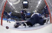 Ice Hockey - Pyeongchang 2018 Winter Olympics - Women's Semifinal Match - U.S. v Finland- Gangneung Hockey Centre, Gangneung, South Korea - February 19, 2018 - Noora Raty of Finland reacts after Jocelyne Lamoureux-Davidson of the U.S. scored a goal. REUTERS/Matt Slocum/Pool